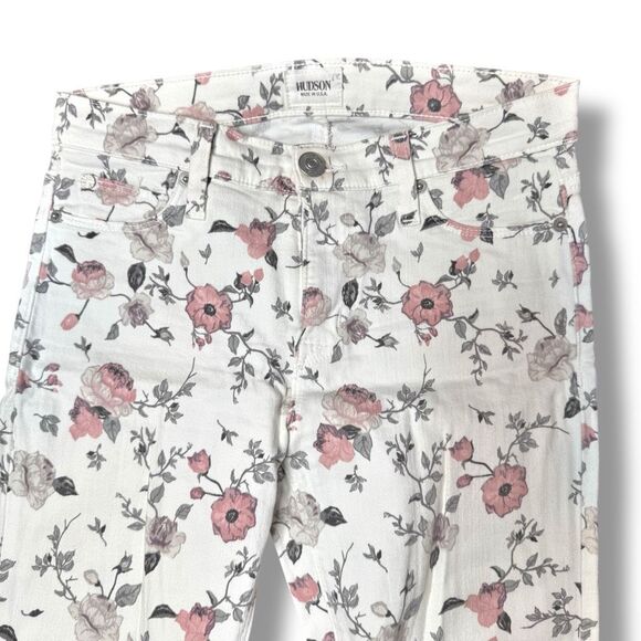 Hudson London Nico Midrise SPR Ankle Skinny Jeans in White Floral Women’s Siz 26 - Picture 4 of 8